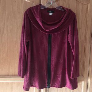 YUSHI WOMEN'S TOP BERRY LONG SLEEVE REVERSE BLACK ZIPPER COWL NECK SIZE MEDIUM